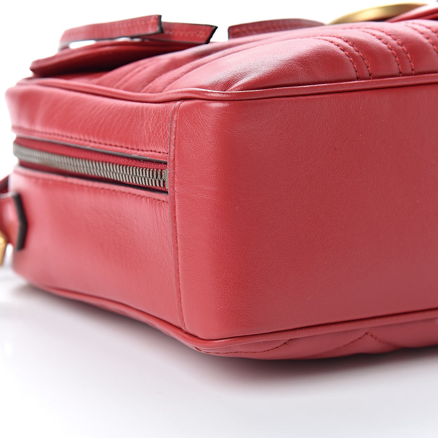 Calfskin Matelasse Sylvie Web Small GG Marmont Top Handle Shoulder Bag Hibiscus Red