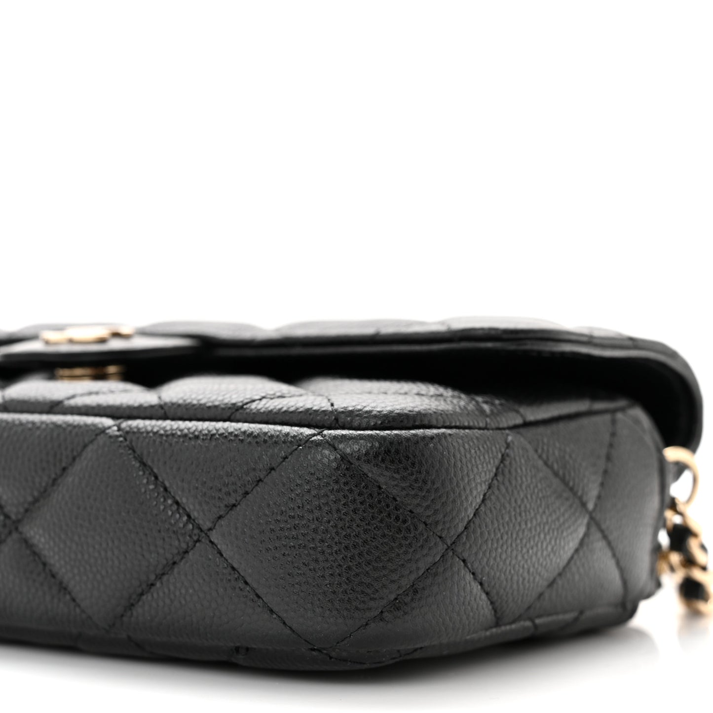 Caviar Quilted Flap Phone Holder With Chain Black