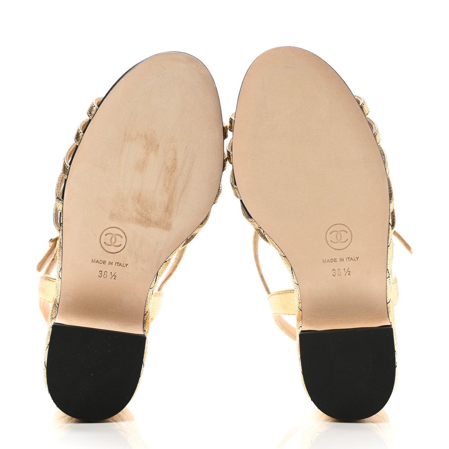 Laminated Goatskin Quilted Wedge Sandals 38.5 Gold