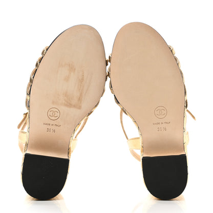 Chanel Laminated Goatskin Quilted Wedge Sandals 38.5 Gold 5 of 10