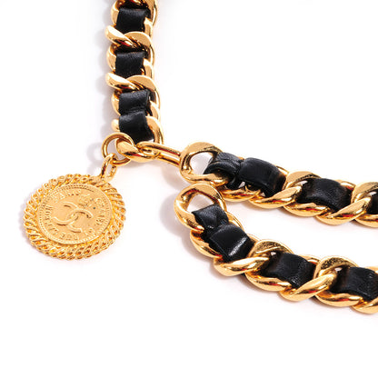 Chanel Leather Chain CC Medallion Belt Black Gold 3 of 5