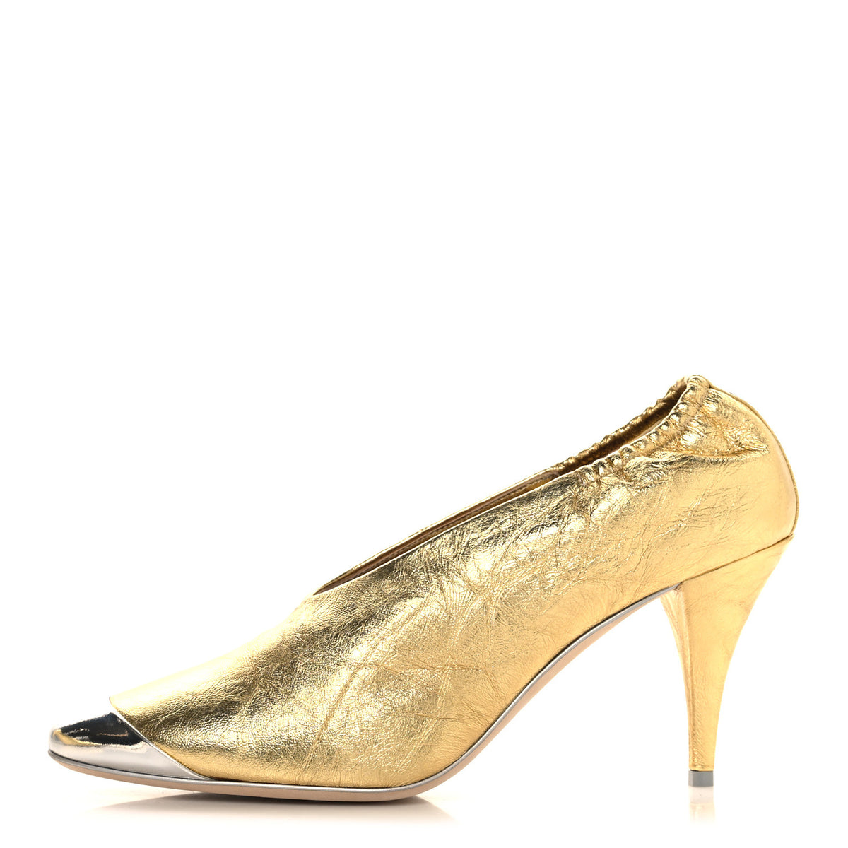 Chanel Crumpled Laminated Lambskin Calfskin Pumps 40 Gold Silver 1 of 10