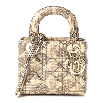 Christian Dior Metallic Snakeskin Cannage Mini Lady Dior Beige 1 of 10