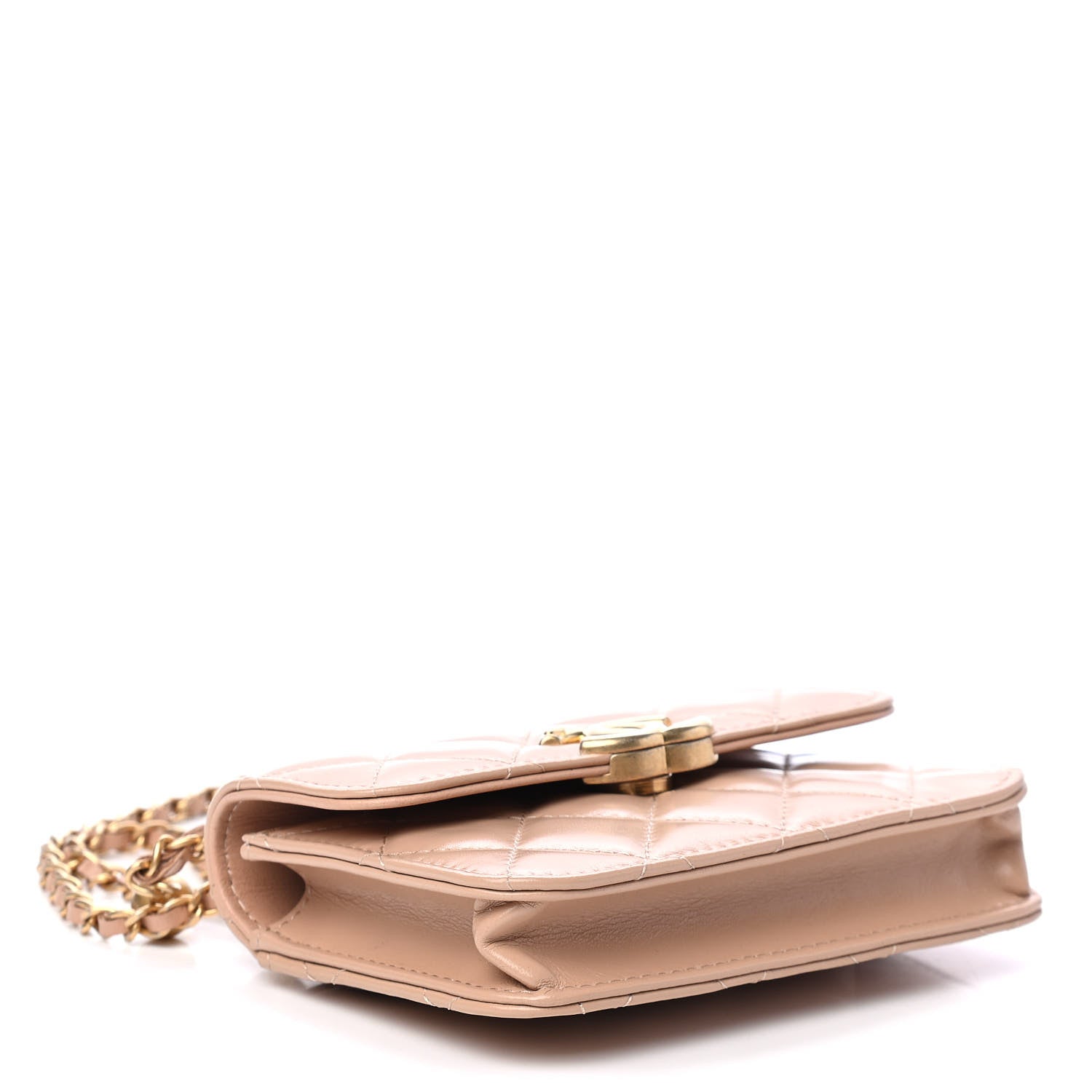 Chanel Calfskin Quilted Perfect Fit Coin Purse With Chain Beige 3 of 5