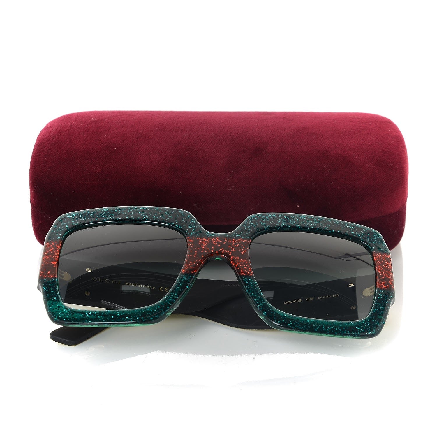 Gucci Square Frame GG0102S Sunglasses Glitter Red Black Green 9 of 9