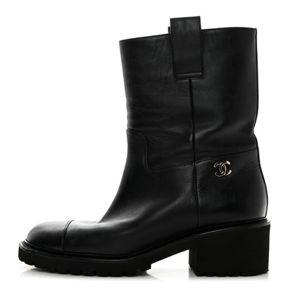 Chanel Calfskin CC Ankle Boots 38 Black 1 of 9