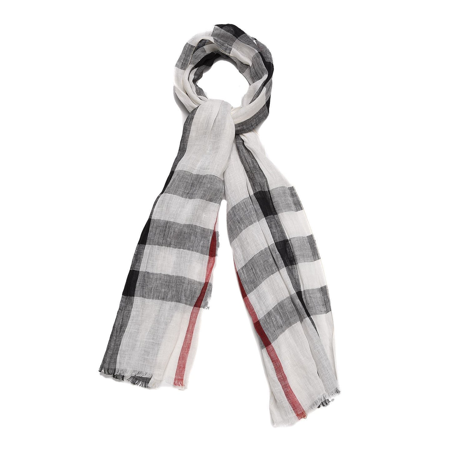 Linen Giant Check Lightweight Scarf Ivory