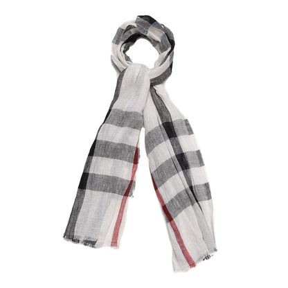 Burberry Linen Giant Check Lightweight Scarf Ivory 1 of 6