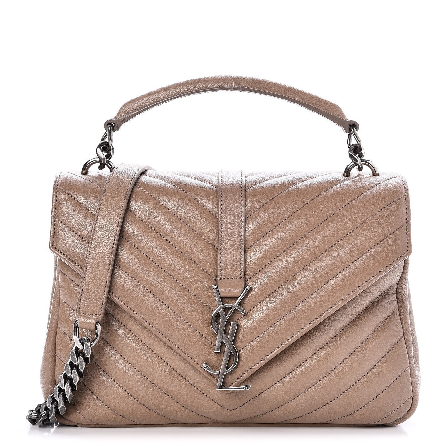 Sheepskin Matelasse Chevron Monogram Medium College Bag Taupe