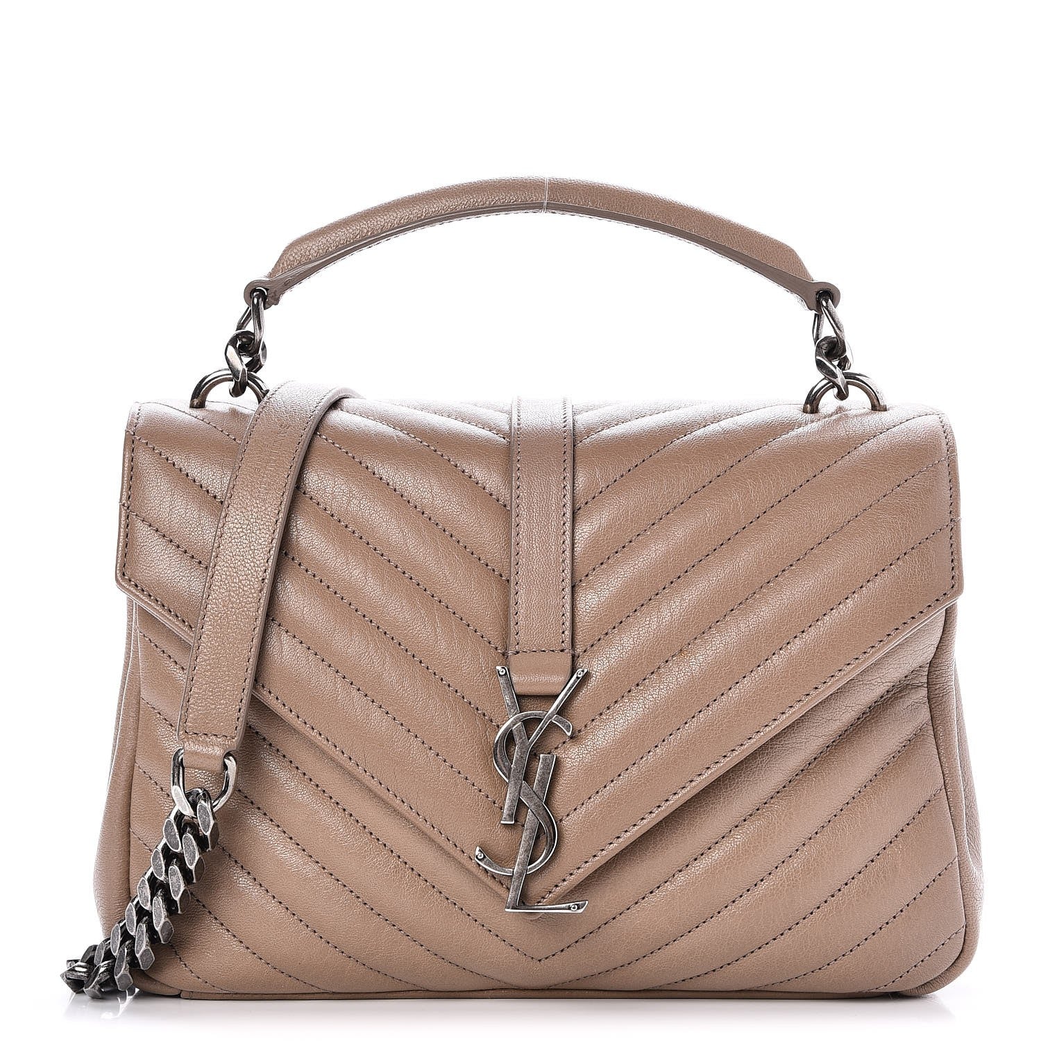Saint Laurent Sheepskin Matelasse Chevron Monogram Medium College Bag Taupe 1 of 7