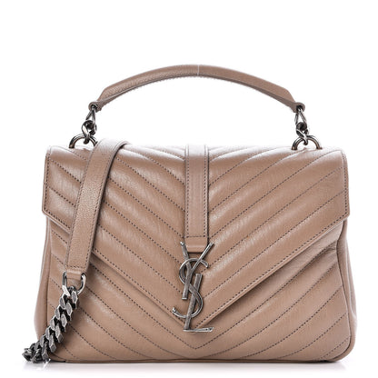 Saint Laurent Sheepskin Matelasse Chevron Monogram Medium College Bag Taupe 1 of 7