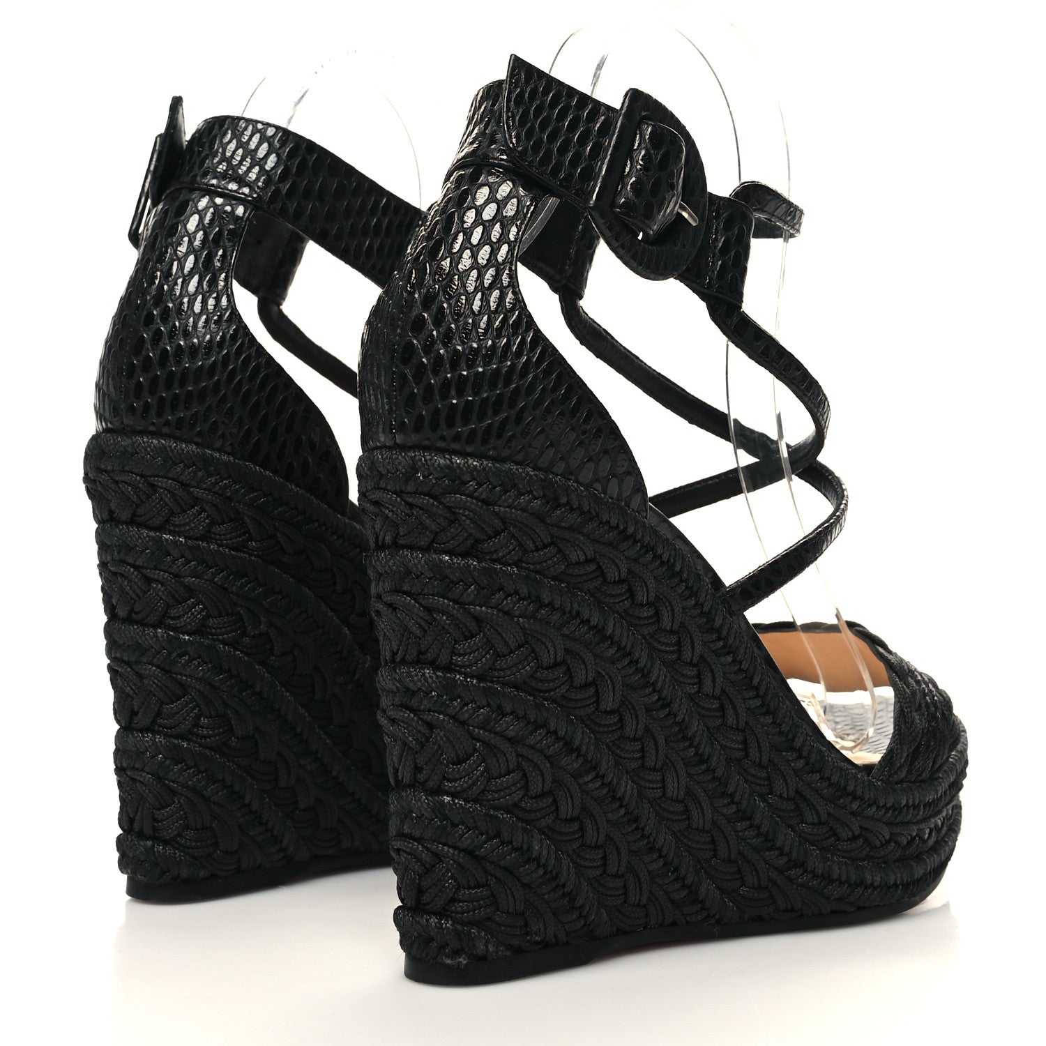 Christian Louboutin Cotton Braided Calfskin Bodrum 110 Wedge Sandals 38 Black 4 of 7