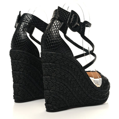 Christian Louboutin Cotton Braided Calfskin Bodrum 110 Wedge Sandals 38 Black 4 of 7