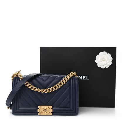 Chanel Caviar Chevron Quilted Medium Boy Flap Navy 10 of 10