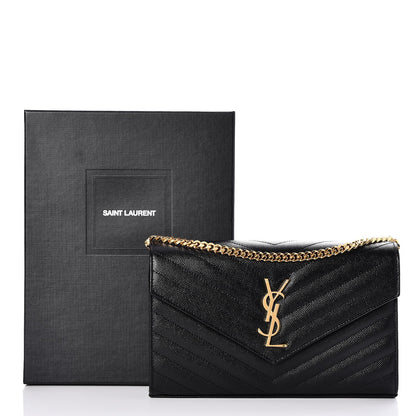 Saint Laurent Grain De Poudre Matelasse Chevron Monogram Chain Wallet Black 7 of 7