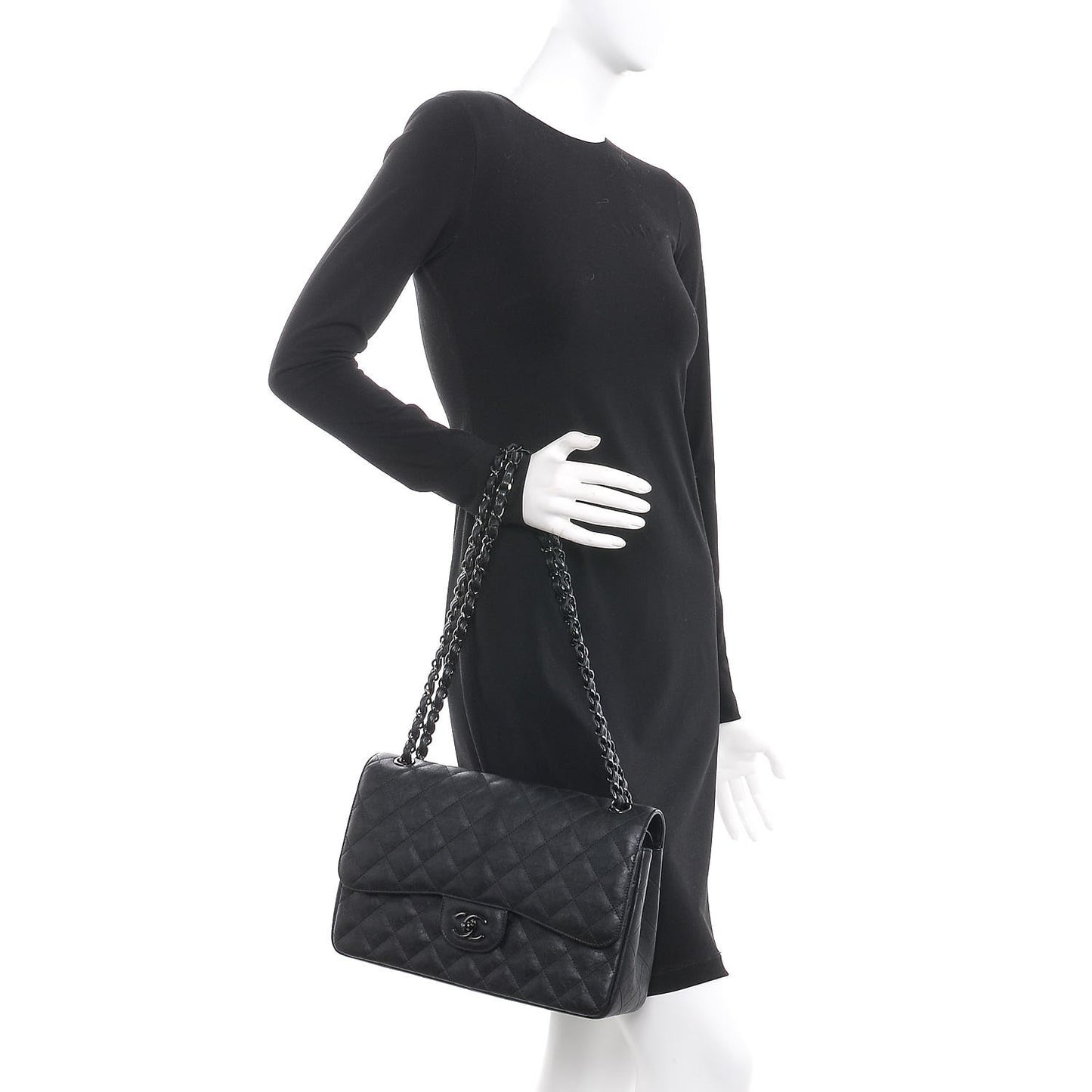 Crumpled Calfskin Quilted Jumbo Double Flap So Black