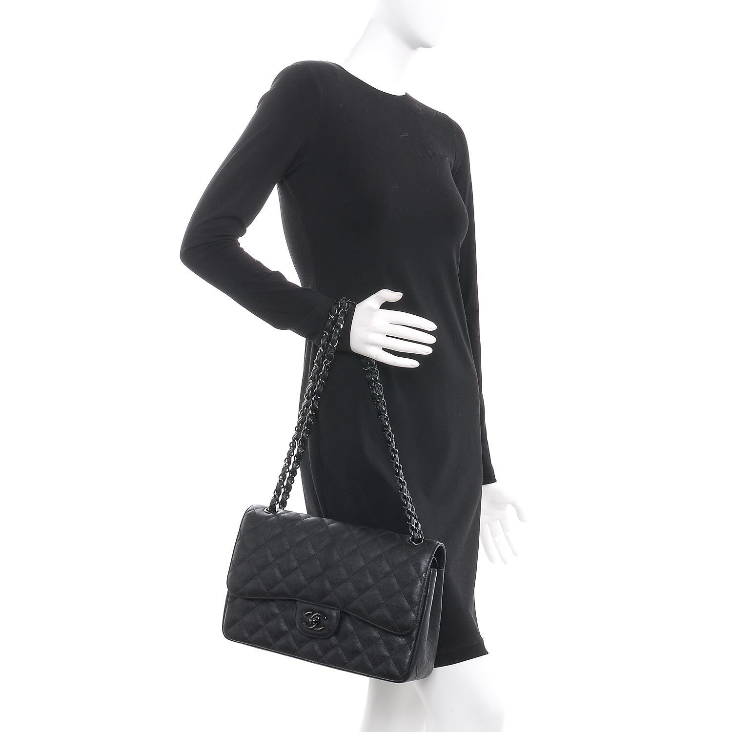 Chanel Crumpled Calfskin Quilted Jumbo Double Flap So Black 3 of 10