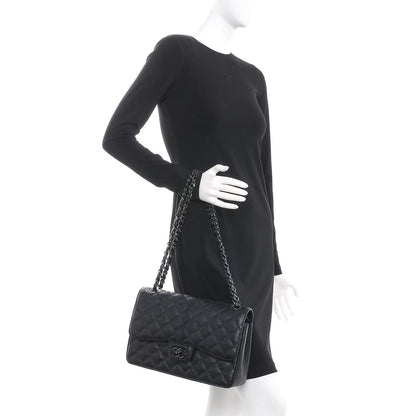 Chanel Crumpled Calfskin Quilted Jumbo Double Flap So Black 3 of 10