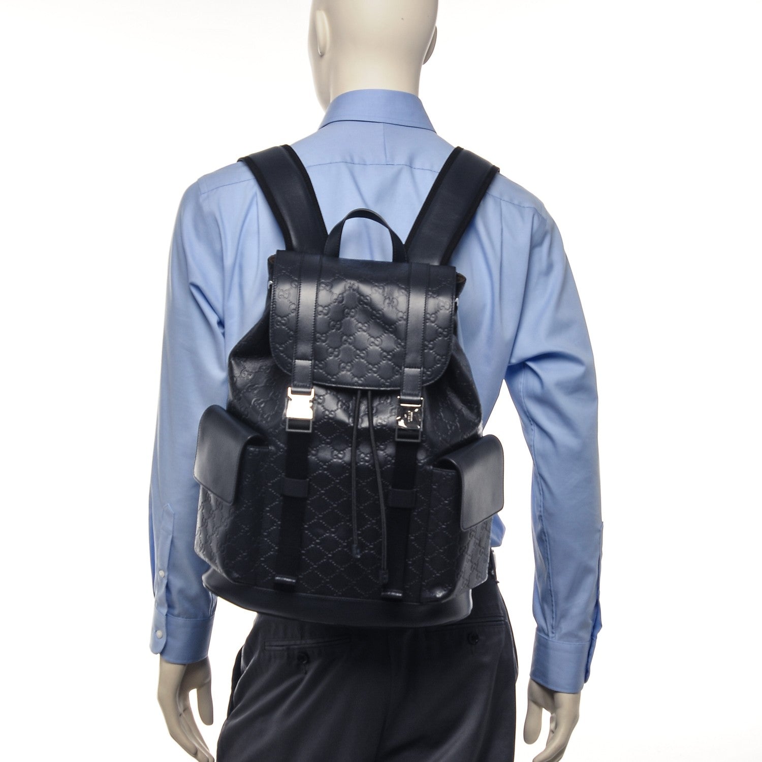 Gucci Guccissima Signature Double Buckle Backpack Blue 2 of 8