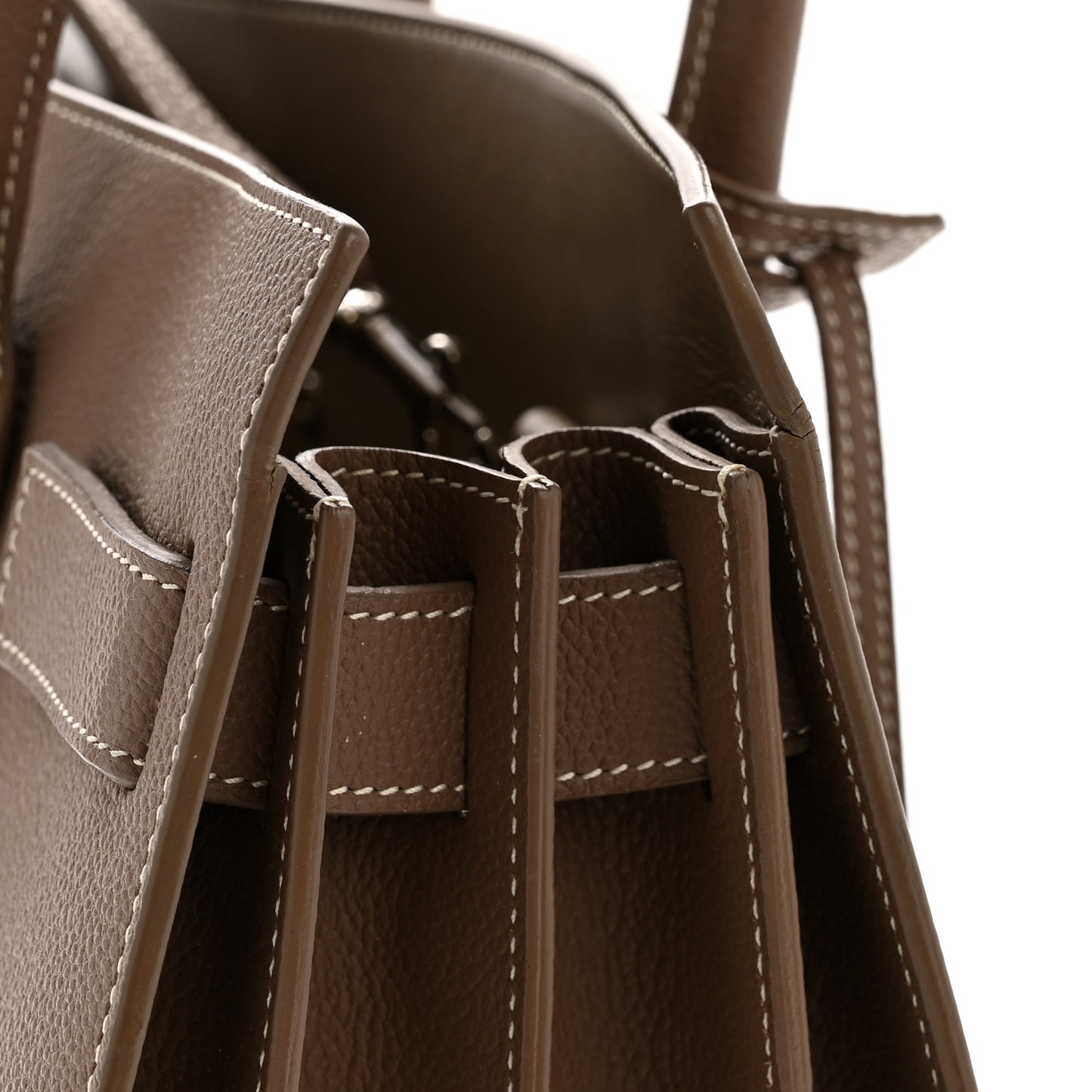 Grained Calfskin Topstitch Small Classic Sac De Jour Taupe