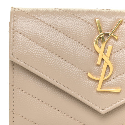 Saint Laurent Grain De Poudre Matelasse Chevron Small Monogram Envelope Wallet Dusty Grey 9 of 10