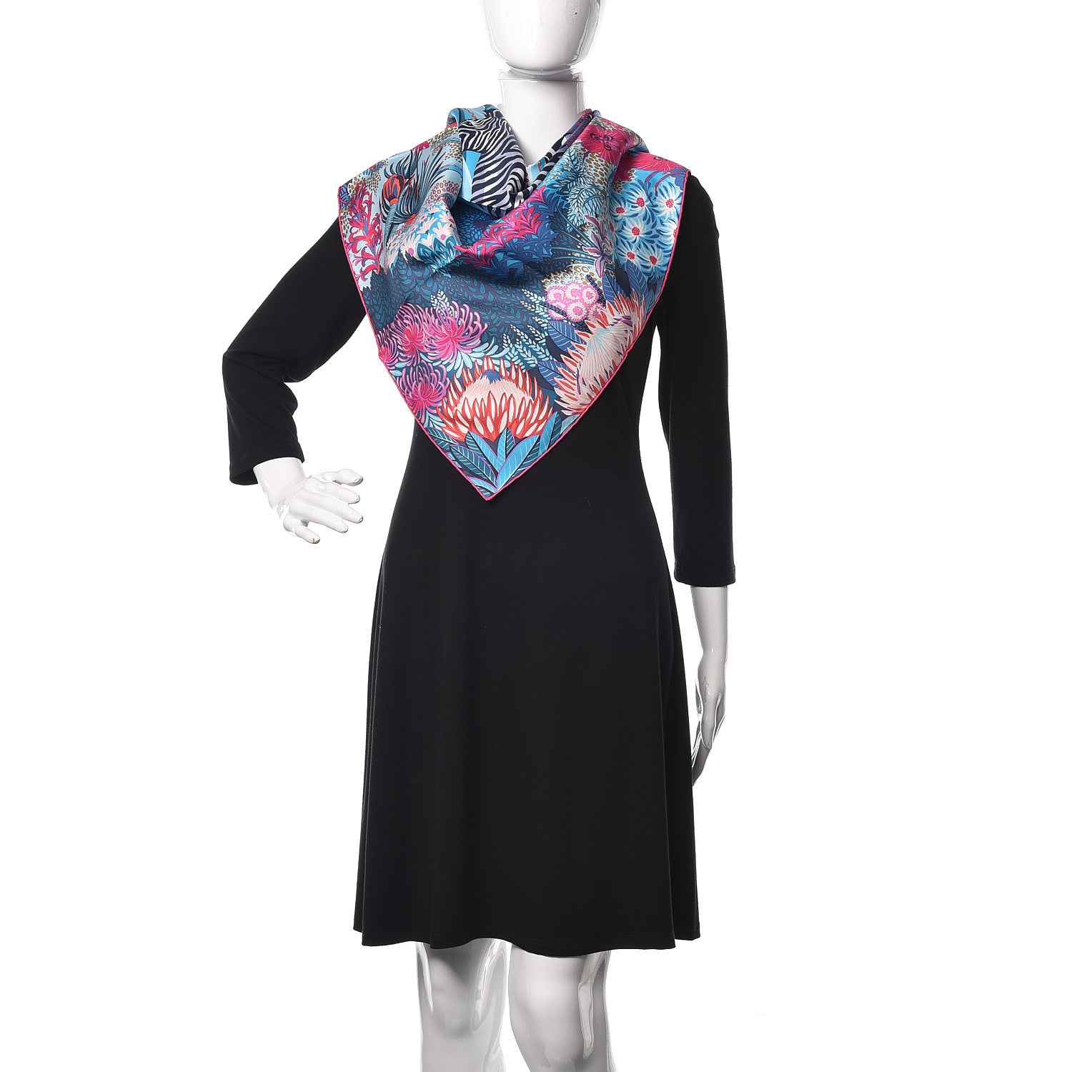 Hermes Silk Mountain Zebra Scarf 90 Turquoise Fuchsia Cobalt 2 of 5
