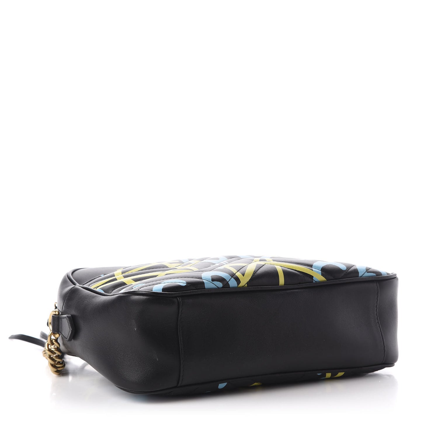 Calfskin Matelasse GucciGhost Medium GG Marmont Chain Shoulder Bag Black New Acquamarine