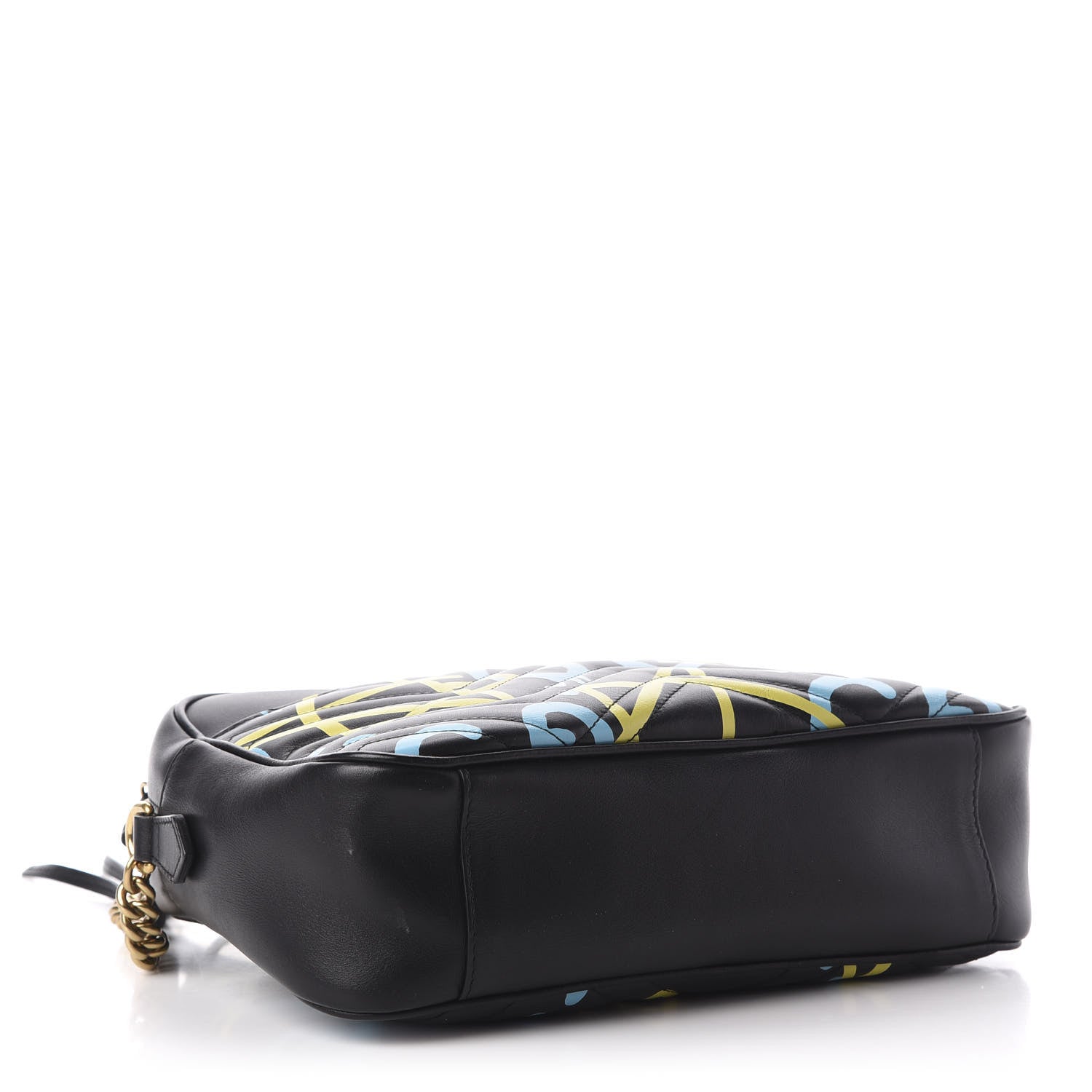Gucci Calfskin Matelasse GucciGhost Medium GG Marmont Chain Shoulder Bag Black New Acquamarine 4 of 12