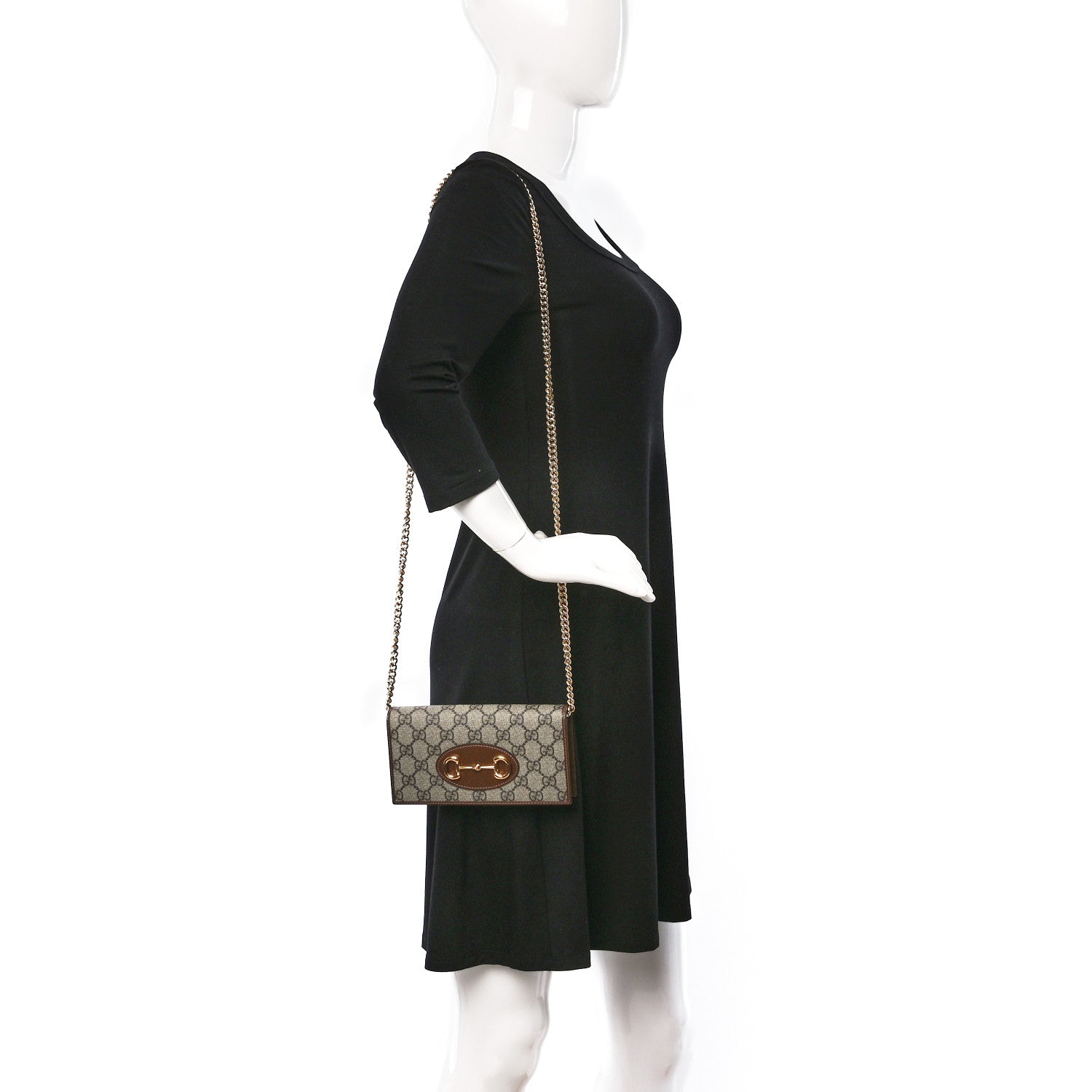 Gucci GG Supreme Monogram Azalea Calfskin Horsebit 1955 Wallet On Chain Beige Ebony Brown Sugar 2 of 10