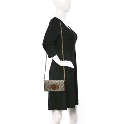 Gucci GG Supreme Monogram Azalea Calfskin Horsebit 1955 Wallet On Chain Beige Ebony Brown Sugar 2 of 10