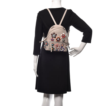 Fendi Vitello Dolce Flowerland Studded Mini Backpack Grigio Polvere Multicolor 2 of 11