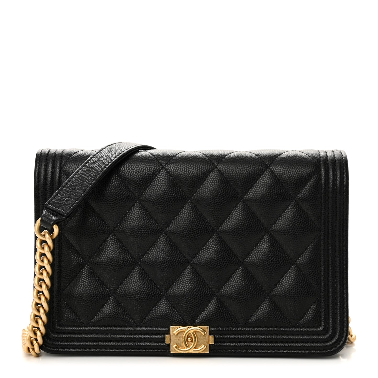 Caviar Quilted Boy Wallet On Chain WOC Black