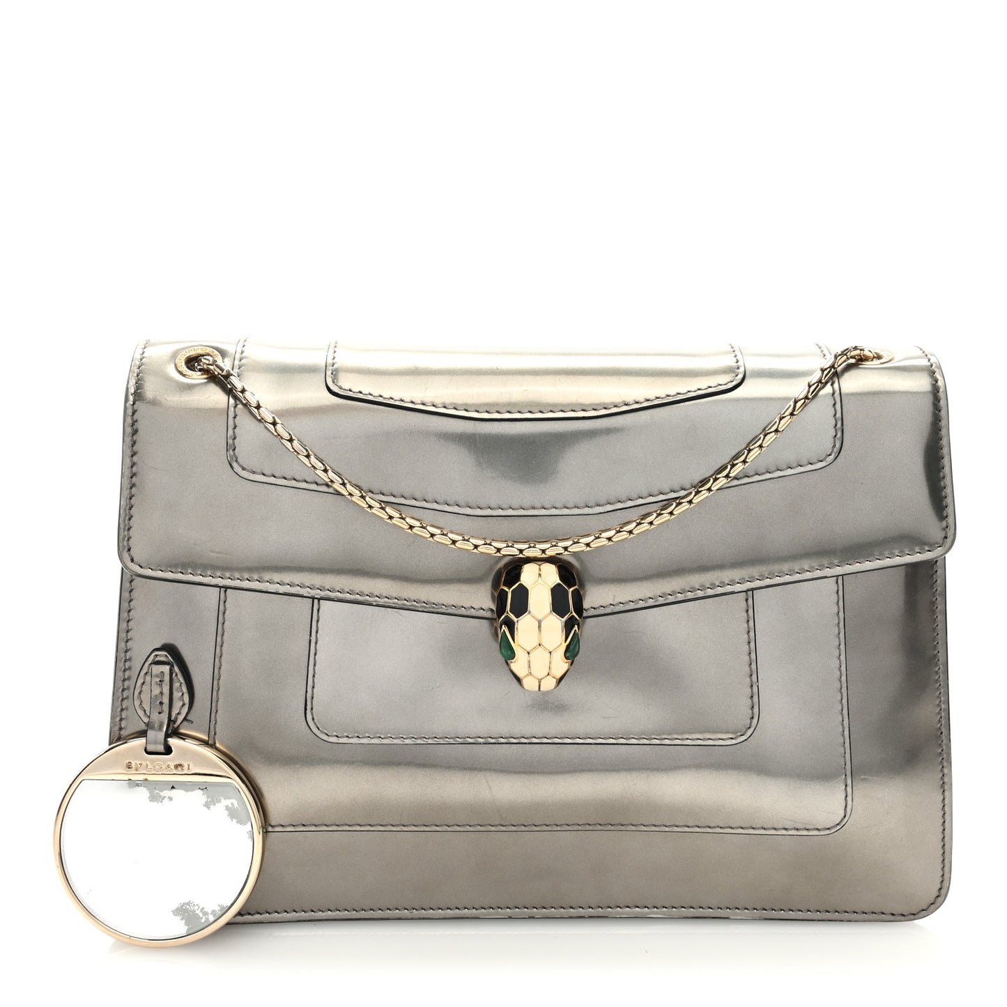 Metallic Calfskin Serpenti Forever Crossbody Bag Silver