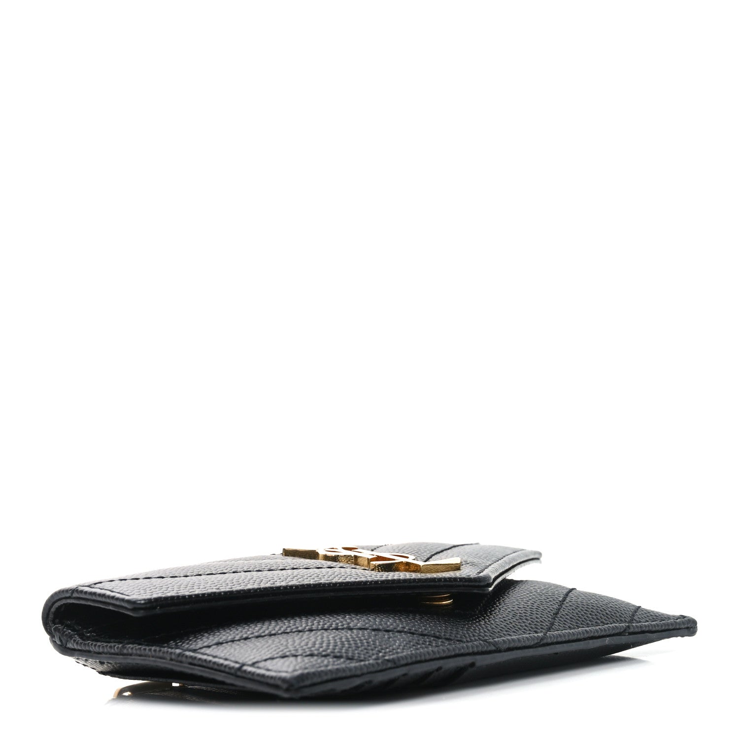 Saint Laurent Grain De Poudre Matelasse Chevron Monogram Compact Wallet Black 4 of 6