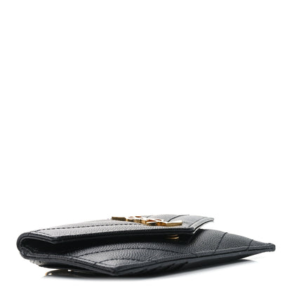 Saint Laurent Grain De Poudre Matelasse Chevron Monogram Compact Wallet Black 4 of 6