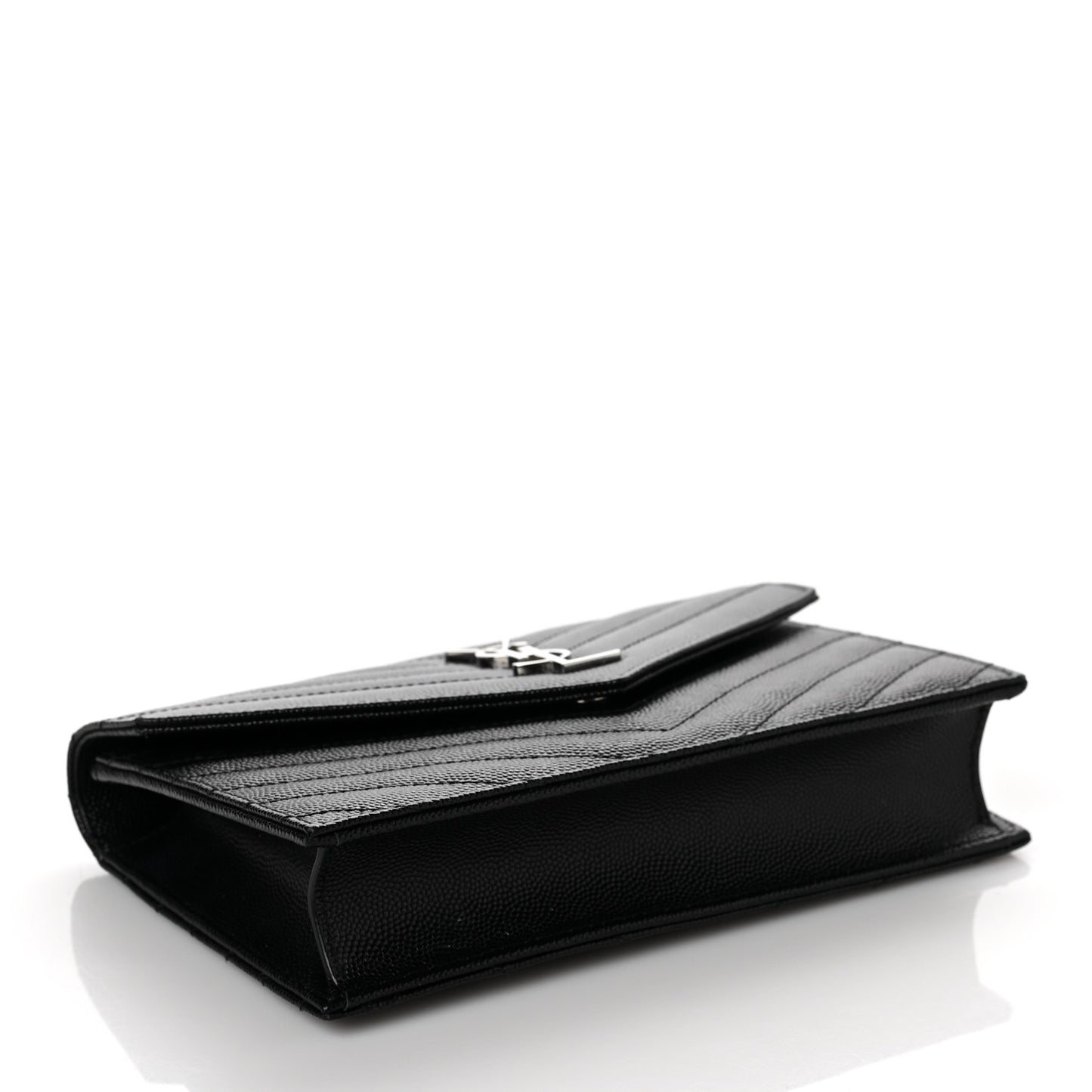 Grain De Poudre Matelasse Chevron Monogram Envelope Chain Wallet Black