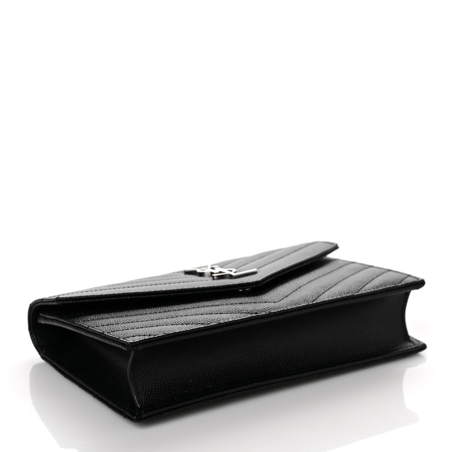 Saint Laurent Grain De Poudre Matelasse Chevron Monogram Envelope Chain Wallet Black 4 of 9