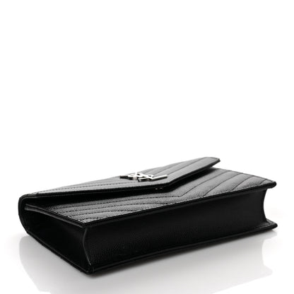 Saint Laurent Grain De Poudre Matelasse Chevron Monogram Envelope Chain Wallet Black 4 of 9