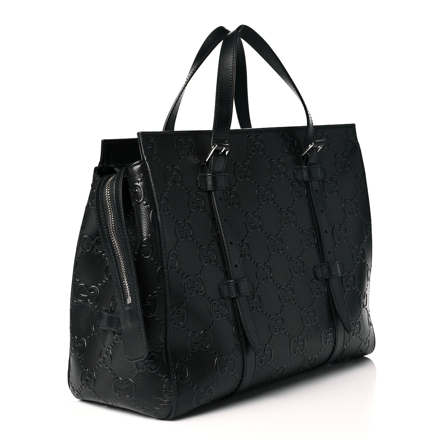 Gucci Calfskin GG Tennis Embossed Tote Bag Black 2 of 10