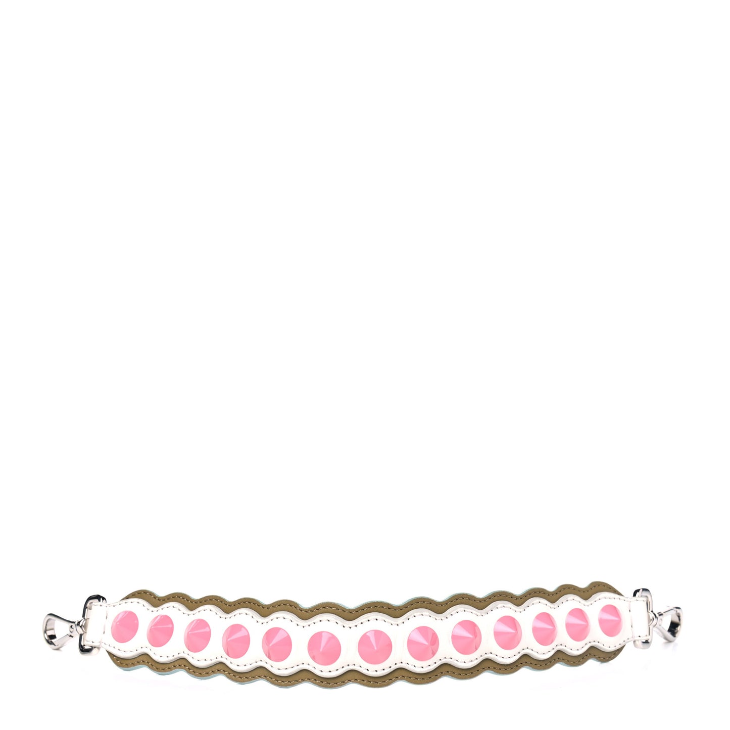 Vitello Dolce Scalloped Spike Studded Mini Strap You White Camaleonte Coral Pink