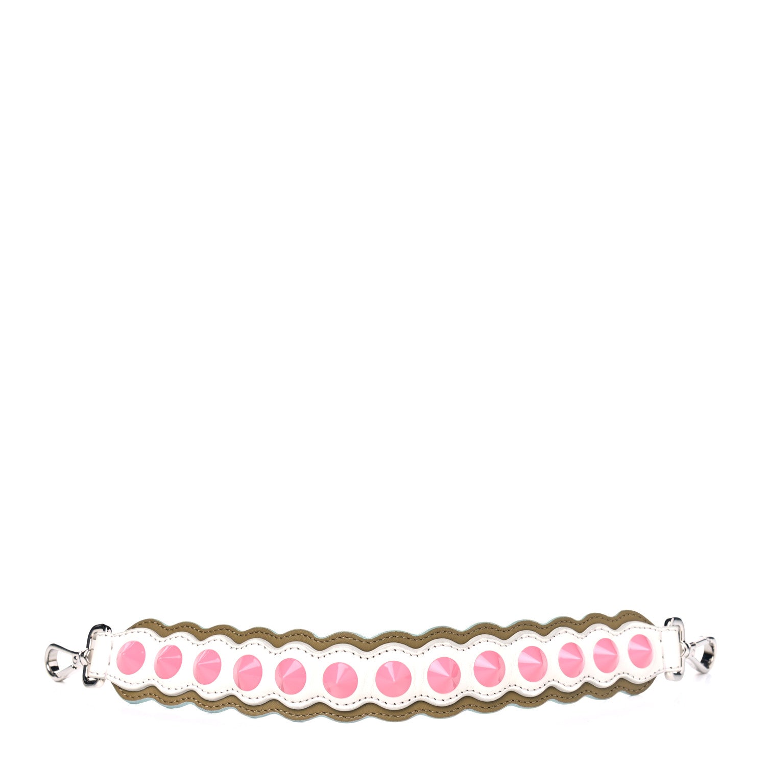 Fendi Vitello Dolce Scalloped Spike Studded Mini Strap You White Camaleonte Coral Pink 1 of 3