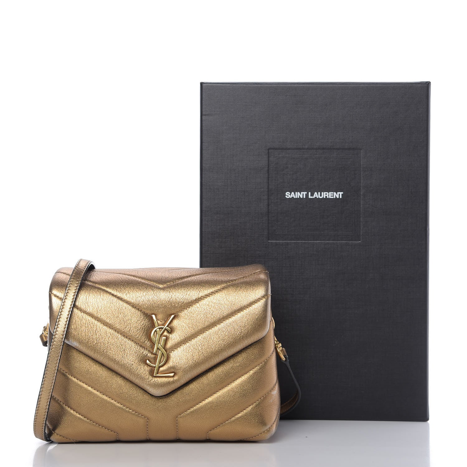 Saint Laurent Metallic Calfskin Y Quilted Monogram Toy Loulou Crossbody Bag Gold 10 of 13