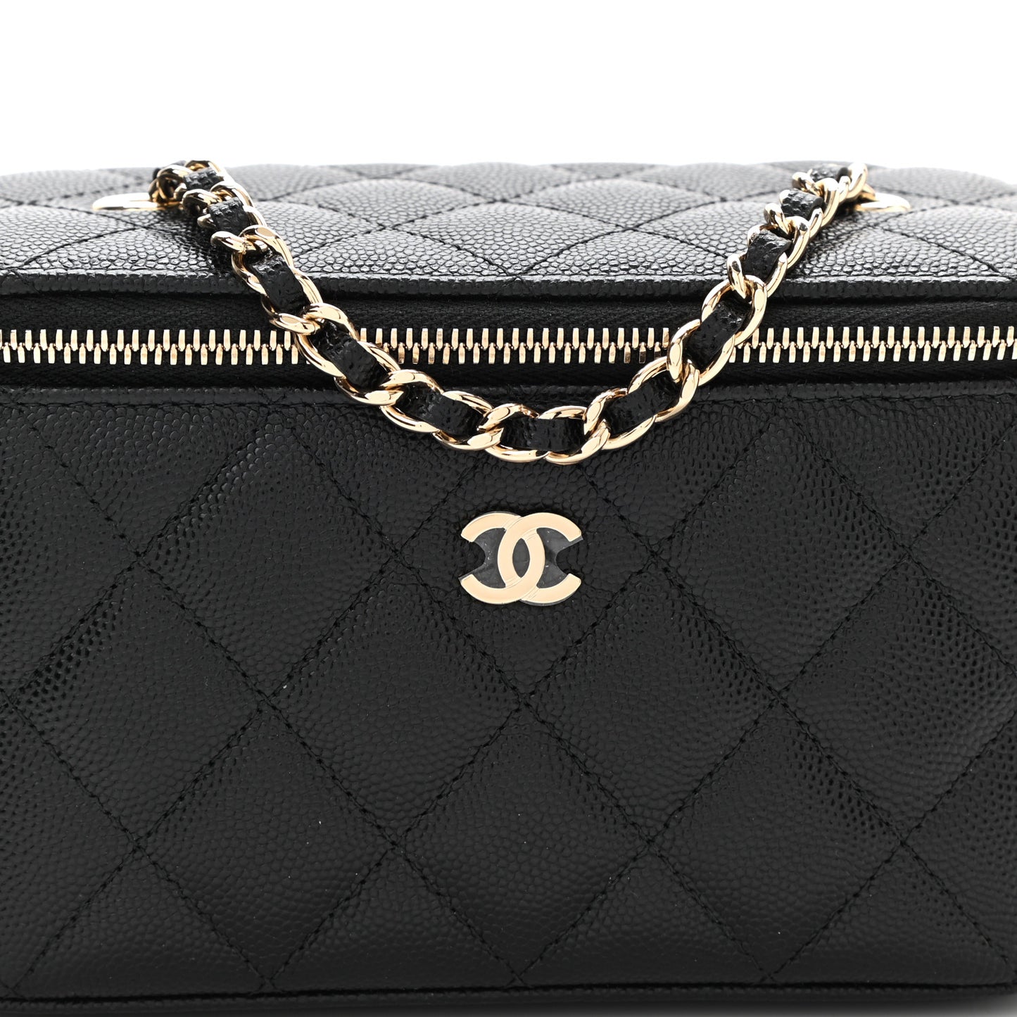 Caviar Quilted Small Vanity Case With Chain Black