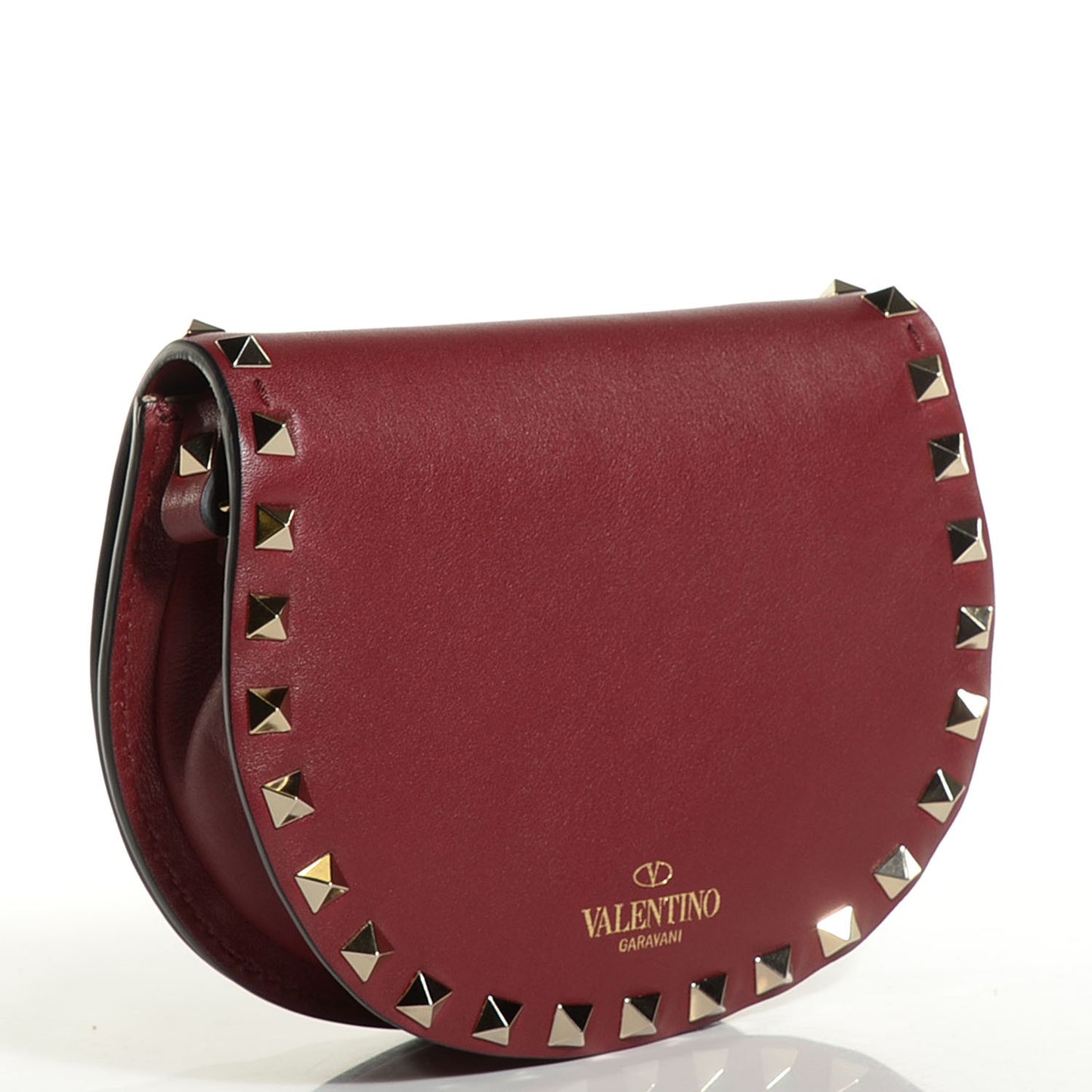 Vitello Rockstud Halfmoon Saddle Bag Maroon