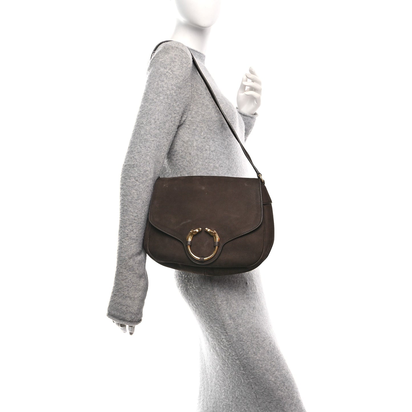 Nubuck Ribot Horse Heads Flap Bag Brown