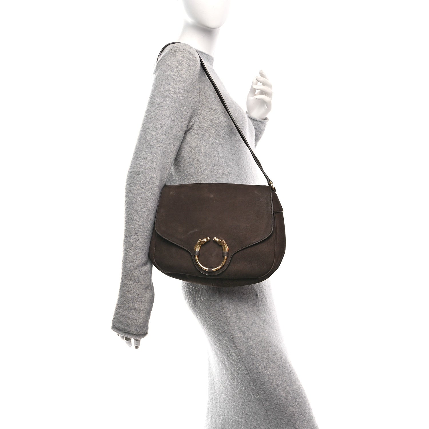Gucci Nubuck Ribot Horse Heads Flap Bag Brown 2 of 10