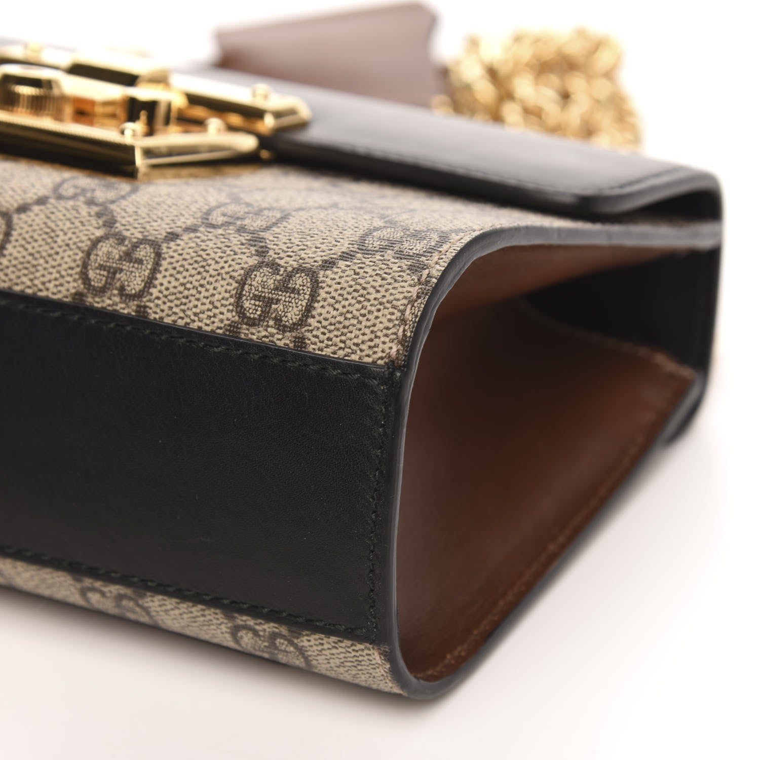 Gucci GG Supreme Monogram Calfskin Small Padlock Shoulder Bag Beige Black Cuir 9 of 13