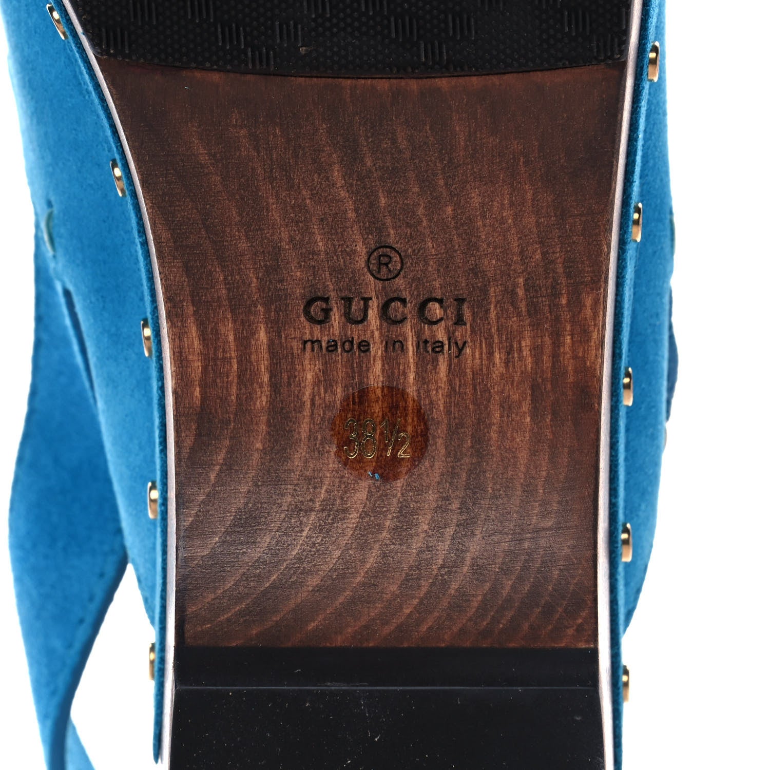 Gucci Suede Horsebit Amstel Slingback Clogs 38.5 New Bright Turquoise 6 of 10