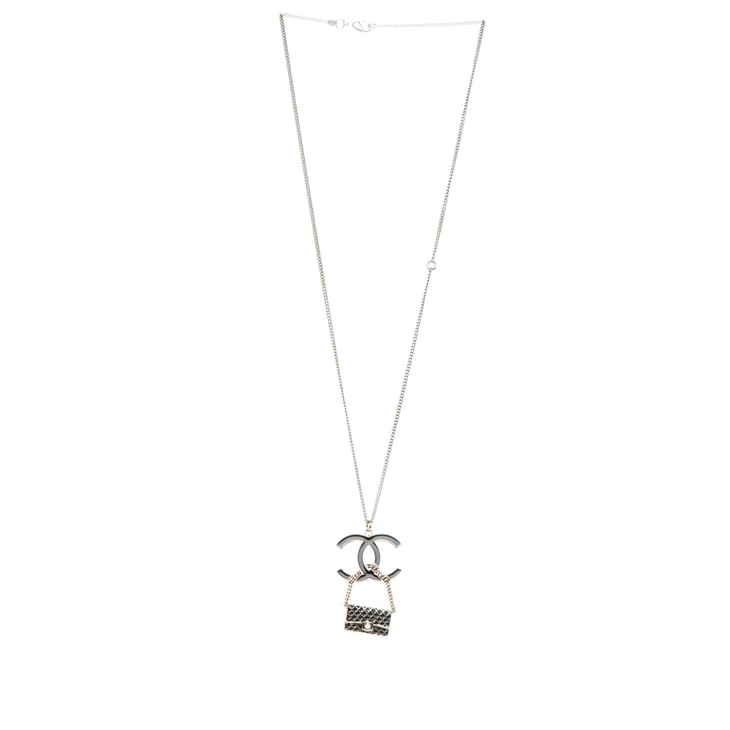 Enamel Pearl CC Flap Pedant Necklace Black