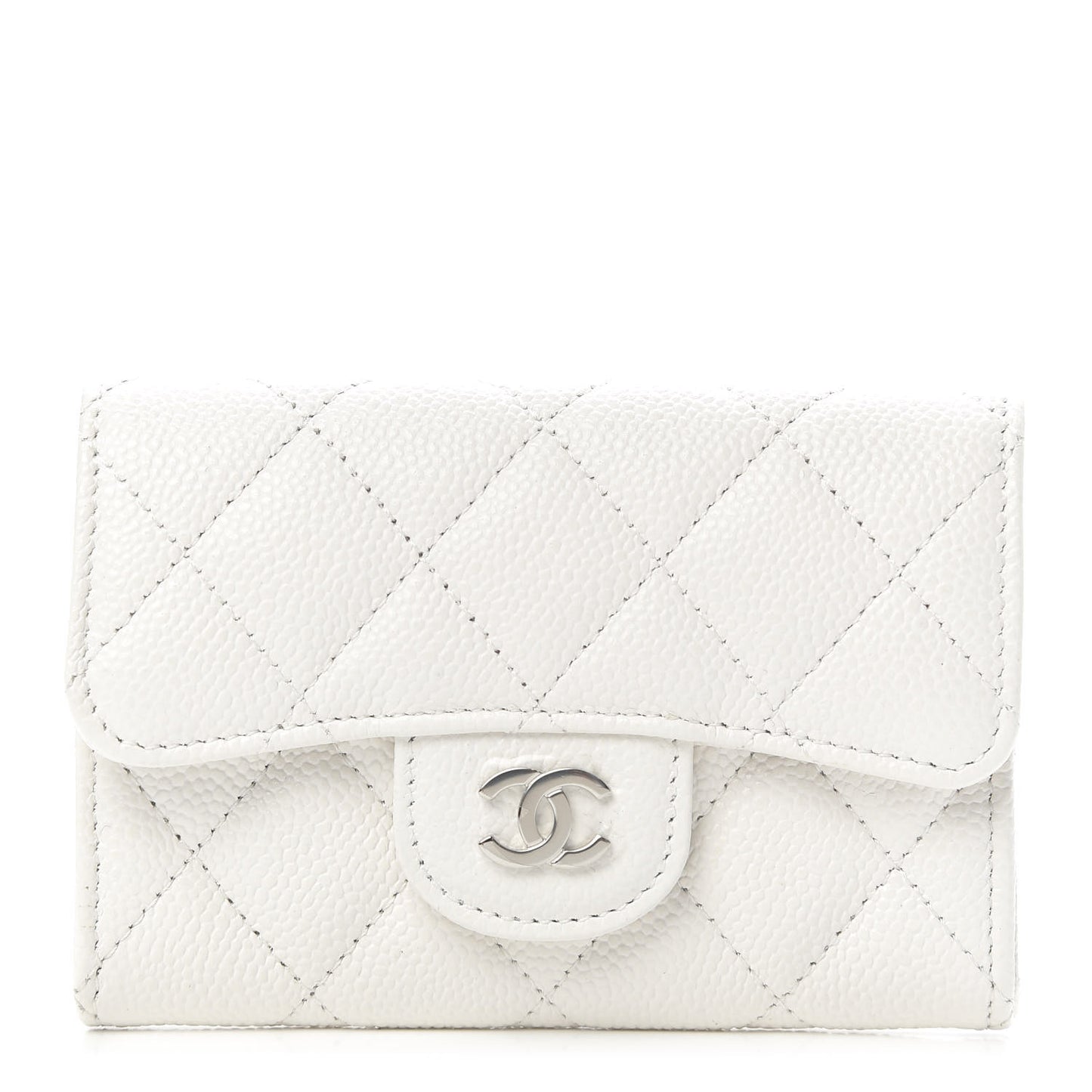Caviar Quilted Flap Card Holder Wallet White